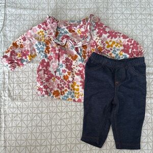 Carter's Floral Top and Denim Leggings Set - Pink, Blue, Yellow